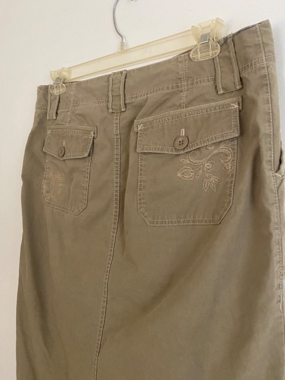 Eddie Bauer Khaki Cotton Midi Skirt With Front Slit Size 14 - Picture 5 of 10